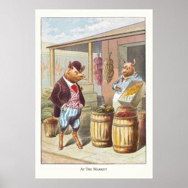 Poster 5 petits cochons : au marché (Devant)