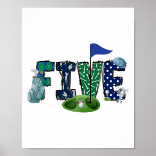 Poster 5e Anniversaire Golf Thème Party Golf Girl Boy Bir