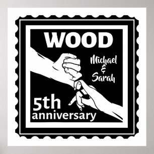 Poster 5e anniversaire Mariage tenant la main traditionne