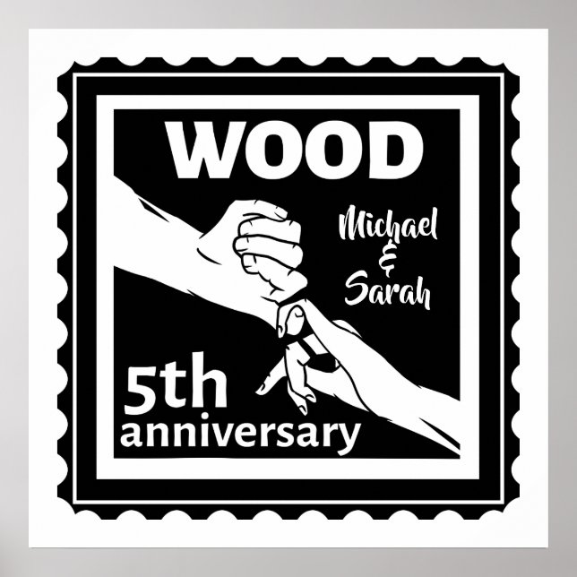 Poster 5e anniversaire Mariage tenant la main traditionne (Devant)