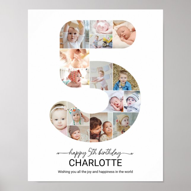Poster 5th Birthday Number 5 Photo Collage Custom Picture (Devant)