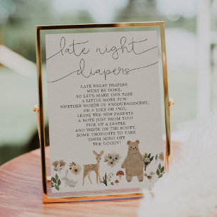Poster 5x7 Baby showers Late Night Diapers Boho Woodland