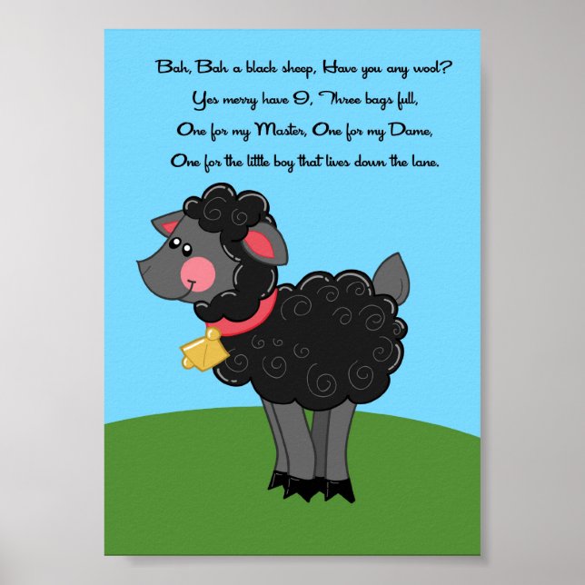 Poster 5x7 Bah Black Sheme Rhyme Kids Room Wall Art (Devant)