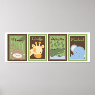 Poster 5x7 Jungle Safari Zoo animal lit bébé mur Art