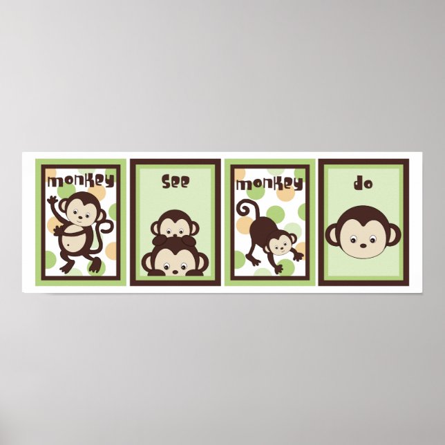 Poster 5x7 Pop Monkey Zoo Animal Bébé Literie Mur Art (Devant)
