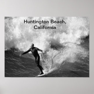 Poster 5x7 Surfer noir whit, Huntington Beach, Californie