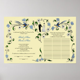Poster 60 invités Quaker Mariage en été - bleu, ivoire