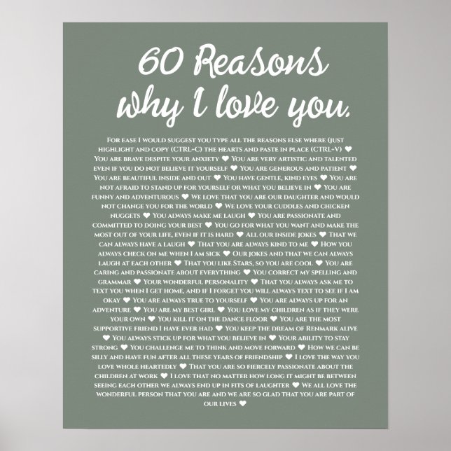 Poster 60 raisons pour lesquelles je vous aime 80ème 60èm (Devant)