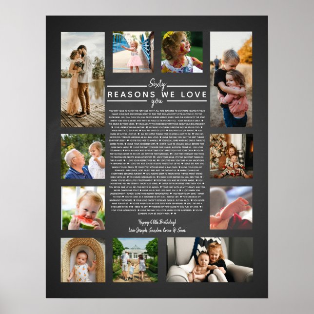 Poster 60 raisons pour lesquelles nous t'aimons cadeau d' (Devant)