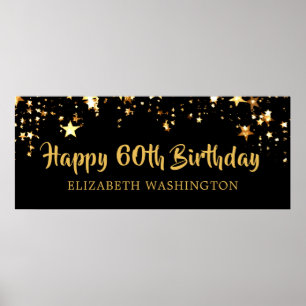 Poster 60e anniversaire moderne Black Gold Stars Nom