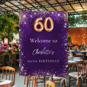 Poster 60e anniversaire parties scintillant violet scinti