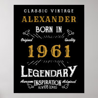 60e anniversaire personnalisé Né en 1961 Noir Vint