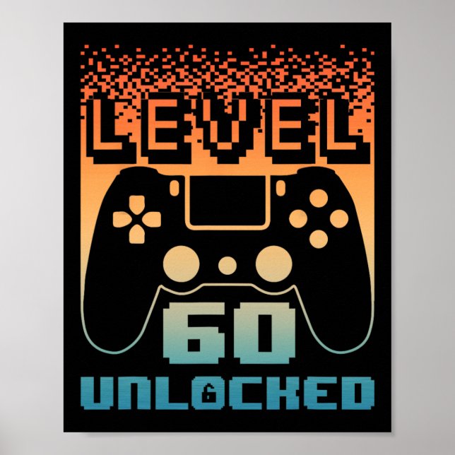 Poster 60e Anniversaire Pour Homme Niveau 60 Joueur Déver (Devant)