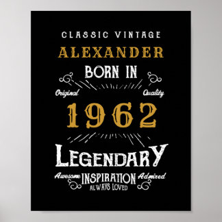 Poster 60th Birthday 1962 Ajouter le nom Legendary Black