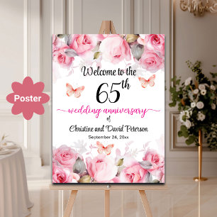 Poster 65e anniversaire de Mariage Blush Roses Bienvenue