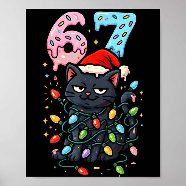 Poster 67 Black Cat Christmas Ice Cream Drip Santa Hat Si (Devant)