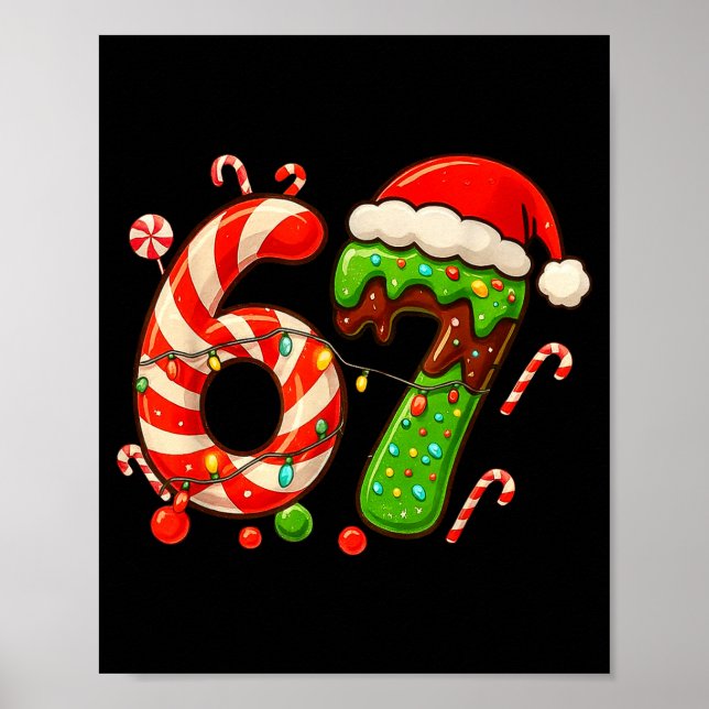 Poster 67 Christmas 6 7 Six Seven Meme 67 Candy Cane Xmas (Devant)