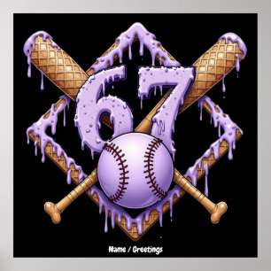 Poster 67 Ice Cream Drip Baseball Mème Drôle Retro Sport
