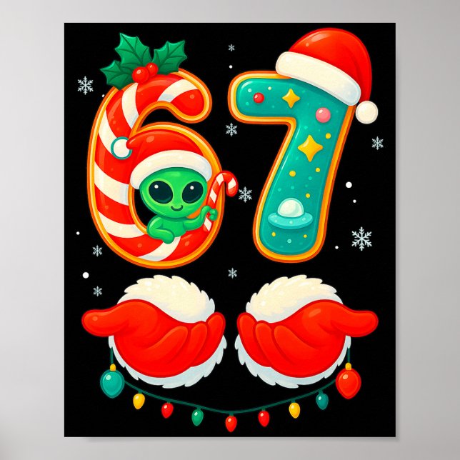Poster 67 Meme Christmas Funny Alien Santa Six Seven Xmas (Devant)