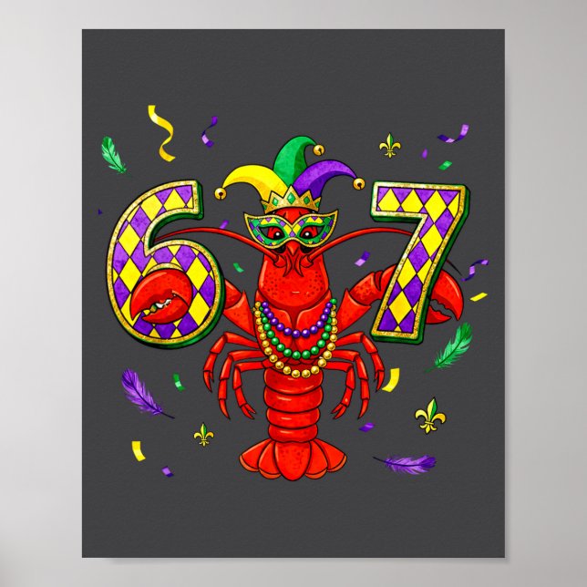 Poster 67 Meme Crawfish Mardi Gras Six Seven Gen Alpha Sl (Devant)