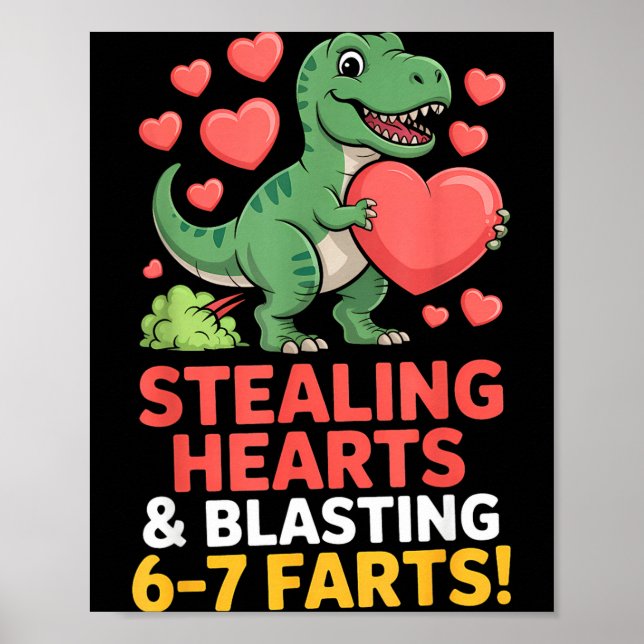 Poster 67 Meme Dinosaur Stealing Hearts 6-7 Farts Valenti (Devant)