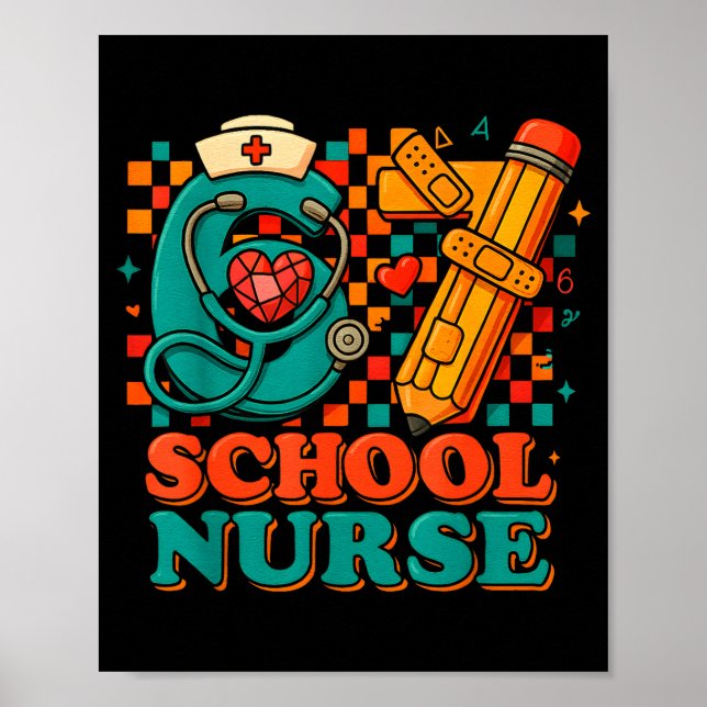 Poster 67 School Nurse Days Pencil Heart Funny Medical  (Devant)