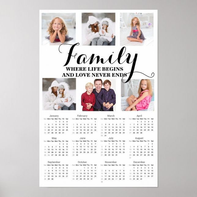 Poster 6 Devis Famille Portrait 2025 Calendrier (Devant)