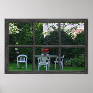 Poster 6 Fenêtre de volet rustique avec vue Jardin Po