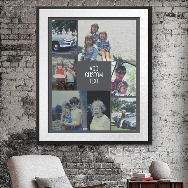 Poster 6 photo collage - arrière - plan gris - texte blan (Photo Collage Wall Art - personalize your own design)