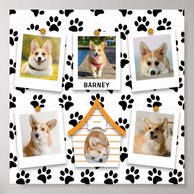 Poster 6 Photo Collage Nom Dog House Empreintes de pattes (Devant)
