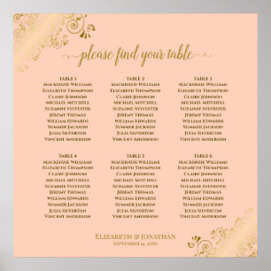 Poster 6 Table Coral Peach & Gold Wedding Seating Chart