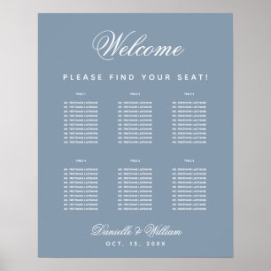 Poster 6 Table Dusty Blue Simple  Wedding Seating Chart