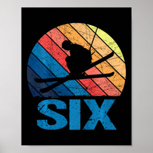 Poster 6e anniversaire Retro Ski Ski 6 ans Garçons Fille