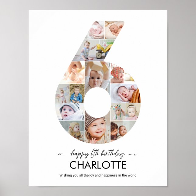 Poster 6th Birthday Number 6 Photo Collage Custom Picture (Devant)