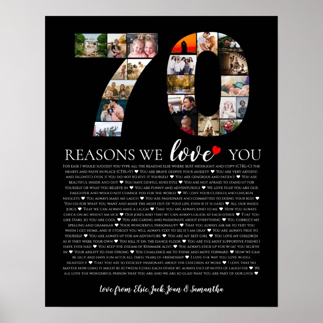 Poster 70 ans joyeux anniversaire grand-mère, 70 raisons  (Devant)
