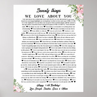 Poster 70 raisons pour lesquelles nous aimons