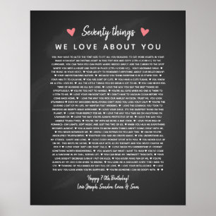 Poster 70 raisons pour lesquelles nous t'aimons cadeau d'