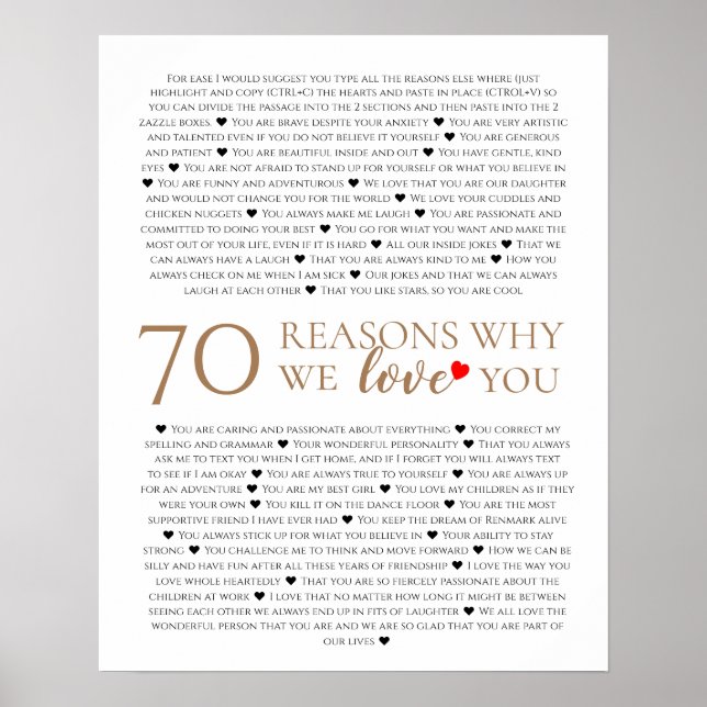 Poster 70 raisons pour lesquelles nous vous aimons 80e 60 (Devant)