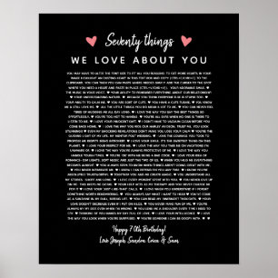 Poster 70 raisons pour lesquelles nous vous aimons cadeau