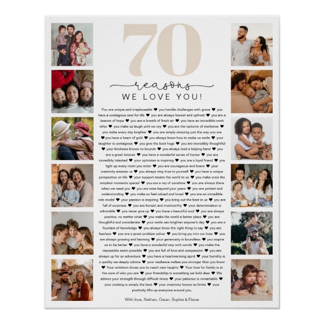 Poster 70 Reasons We Love You Birthday Keepsake Gift (Devant)