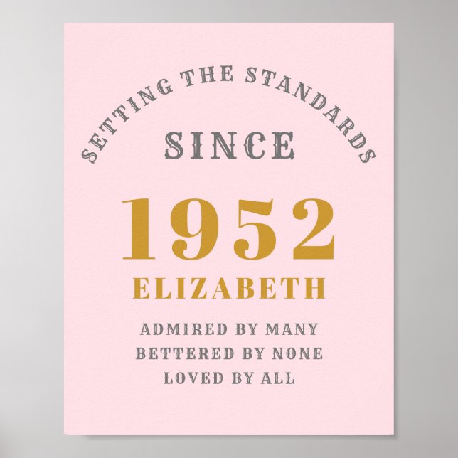 Poster 70e anniversaire 1952 Elégant rose Grey Gold Chic (Devant)