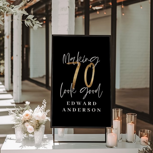 Poster 70e anniversaire moderne noir et or photo collage (Créateur téléchargé)