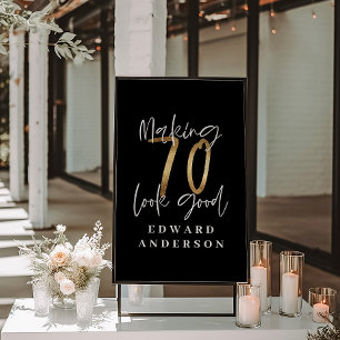 Poster 70e anniversaire moderne noir et or photo collage