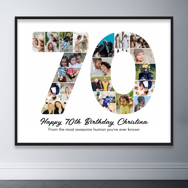 Poster 70e anniversaire Numéro 70 Collage photo Anniversa (70th birthday number 70 photo collage poster wall art)