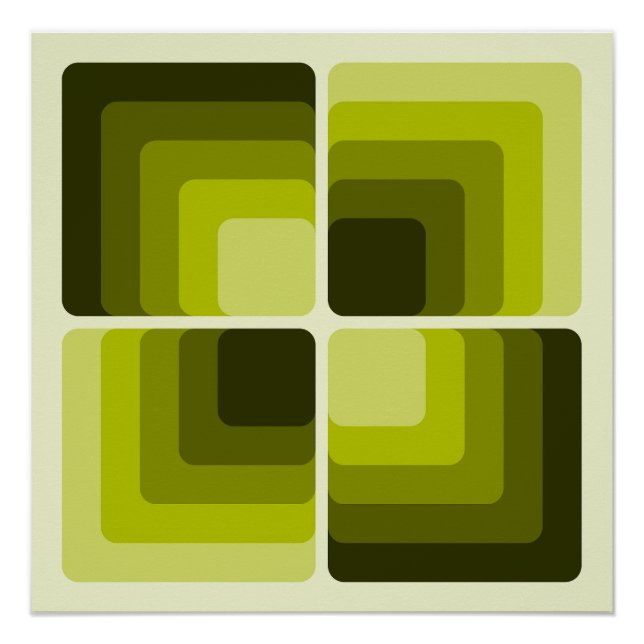 Poster 70s Rainbow Squares Monochrome Green (Devant)