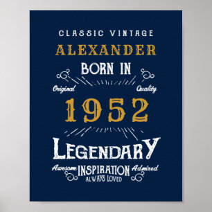 Poster 70th Birthday 1952 Ajouter Nom Legendary Blue Gold