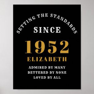 Poster 70th Birthday 1952 Elegant Black Gold Chic