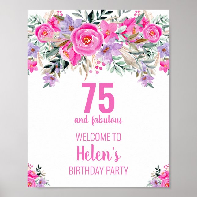 Poster 75 et fabuleux rose élégante fête d'anniversaire p (Devant)