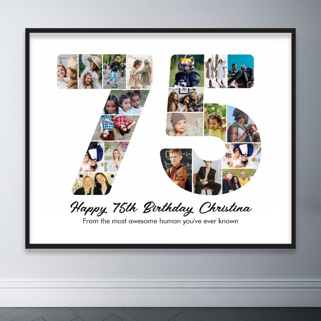 Poster 75e anniversaire Numéro 75 Collage de photos Anniv (75th birthday number 75 photo collage)
