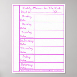 Poster 7 jours Pink Lilac Fabric Police Weekly Planner Im